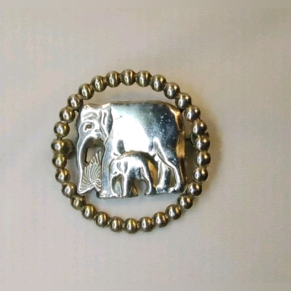 Vintage McClelland Barclay Brooch Sterling Silver 925 Mama & Baby Elephant